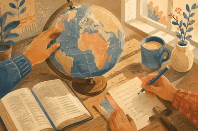 International Missions Prayer Table with Globe and Bible