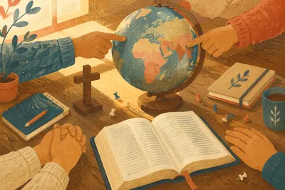 Church Missions Table with Globe and Bible