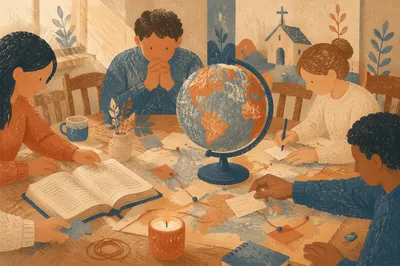 Church Missions Table With Globe and Bible