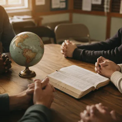 Global Missions Prayer Around Bible and Globe