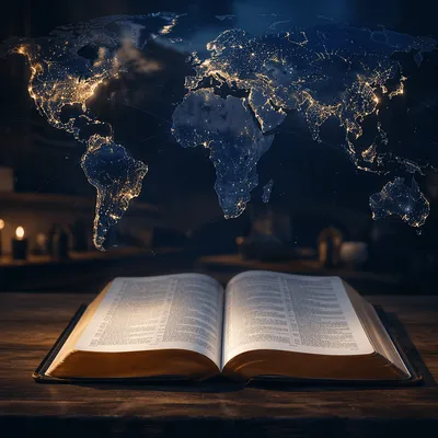 Open Bible Beneath Global Missions Light