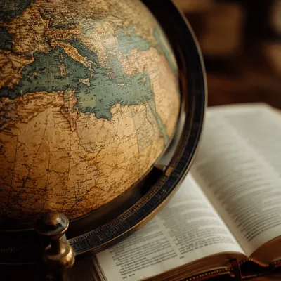 International Missions Globe Beside Open Bible