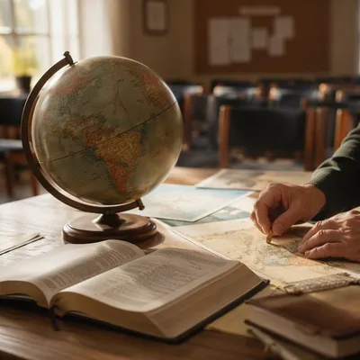 International Missions Globe Beside Open Bible