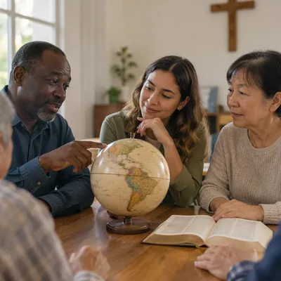 Global Missions Prayer Group Around Bible