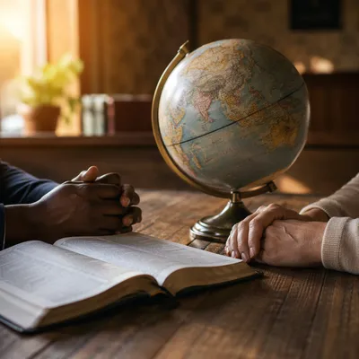 Global Missions Bible and Globe Reflection