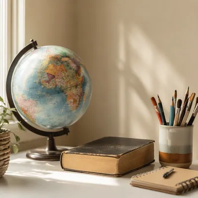 International Missions Globe Beside Worn Bible