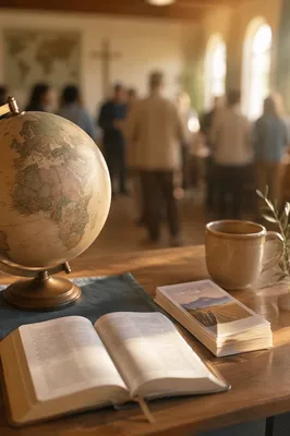 Global Missions Table with Open Bible