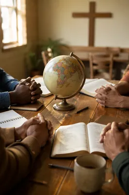 Prayerful Missions Planning Around Globe and Bible