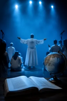 Global Missions Bible and Globe Worship Scene