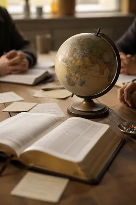 Missions Globe Beside Open Bible