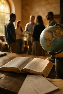 Open Bible and Globe on Table