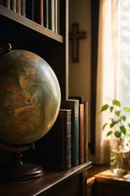 Missions Globe and Bible in Church Office