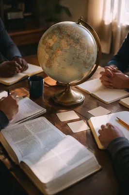 Church Missions Planning with Globe and Bible