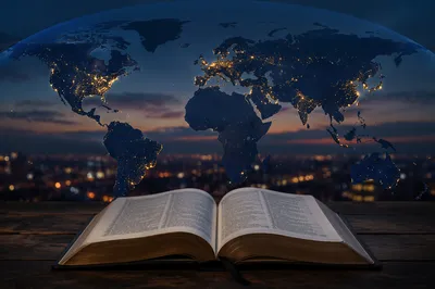 Open Bible Beneath Global Missions Light