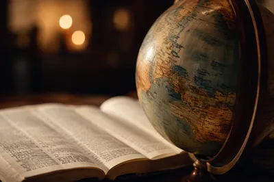 Global Missions Globe Beside Open Bible