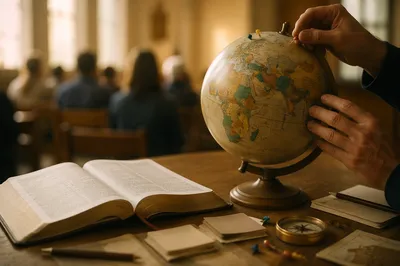 International Missions Globe Beside Open Bible