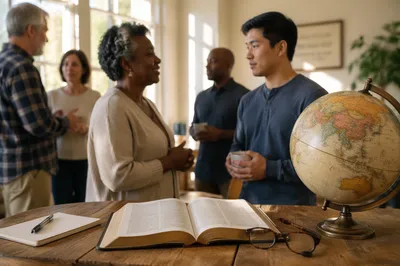 Open Bible and Globe on Table
