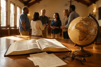 Open Bible and Globe on Table
