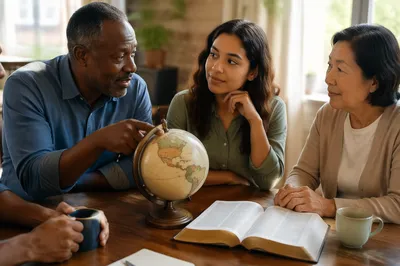 Diverse Group Around Globe and Bible