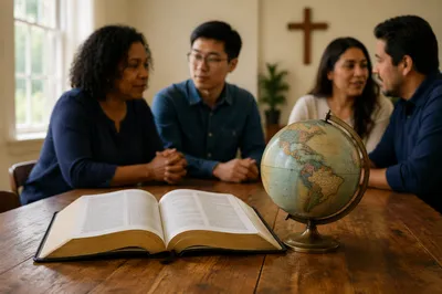 Open Bible Beside Classroom Globe
