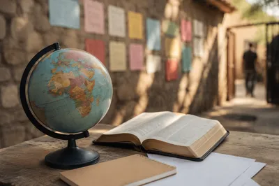 International Missions Globe Beside Open Bible