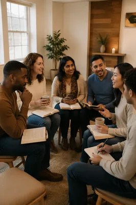 Interracial Couples in Bright Bible Study Circle