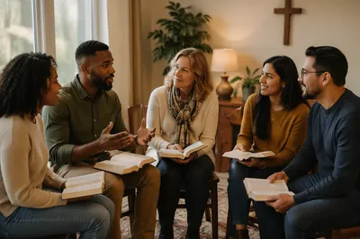 Interracial Couples in Cozy Bible Study Circle