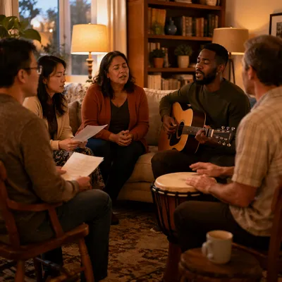 Small Home Music Gathering in Living Room