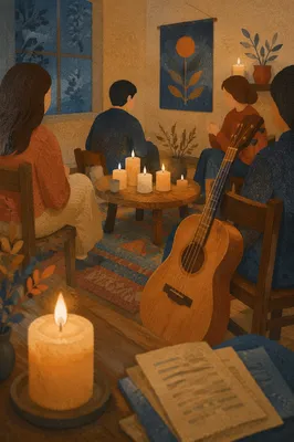 Intimate Worship Room with Candles and Guitar
