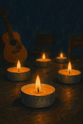 Candlelit Worship Room with Acoustic Guitar