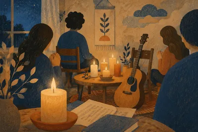 Intimate Worship Room with Candles and Guitar