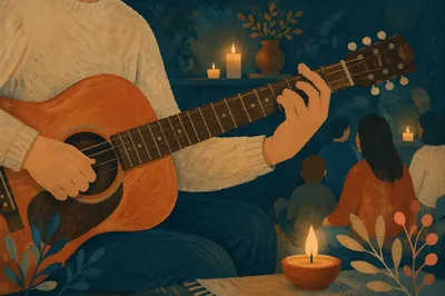 Intimate Worship Guitar with Candlelight Glow