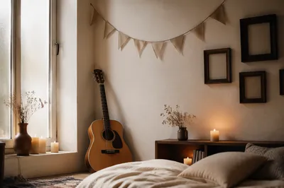 Cozy Worship Room with Guitar and Candles