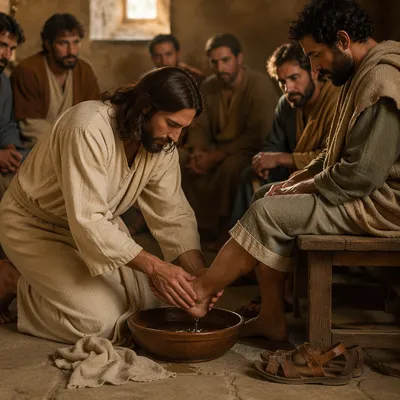 Man Washing Another Man's Feet Indoors
