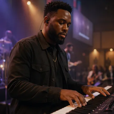 Keyboard Player on Church Stage