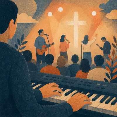 Keyboard Player During Contemporary Church Worship