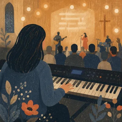 Keyboard Player Leading Quiet Evening Worship