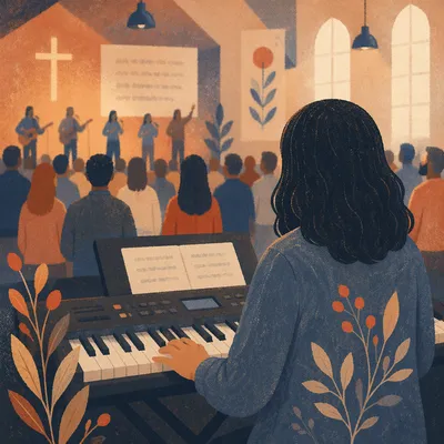 Keyboard Player Leading Worship Service