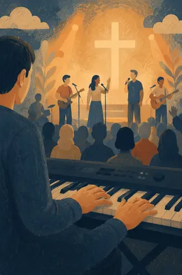 Keyboard Player in Contemporary Worship Service