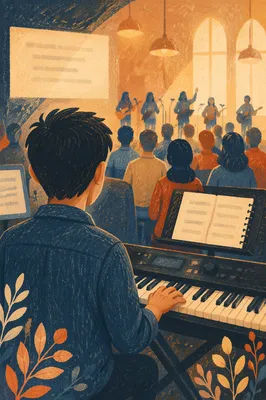 Keyboard Player Leading Worship from Behind