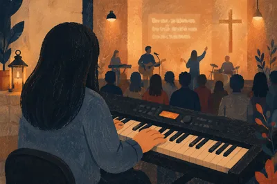 Keyboard Player Leading Quiet Evening Worship