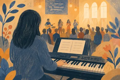 Keyboard Player Leading Worship From Behind