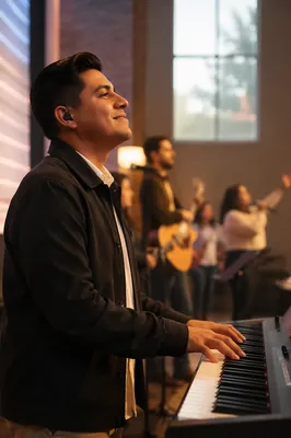 Keyboard Player During Church Service