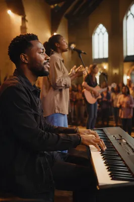 Keyboard Player During Church Worship Service