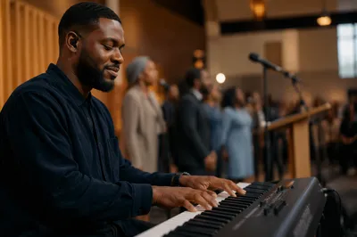 Keyboard Player on Church Stage