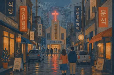 Neon Cross Above Korean Church Alley