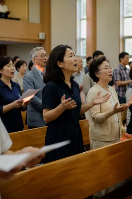 Korean Congregation Singing in Church