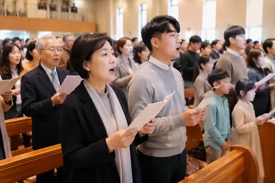 Korean Congregation Singing in Bright Church
