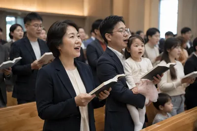 Korean Church Congregation Singing Together