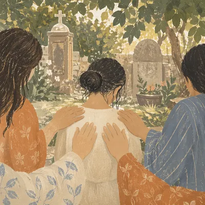 Laying Hands Prayer in Garden Courtyard